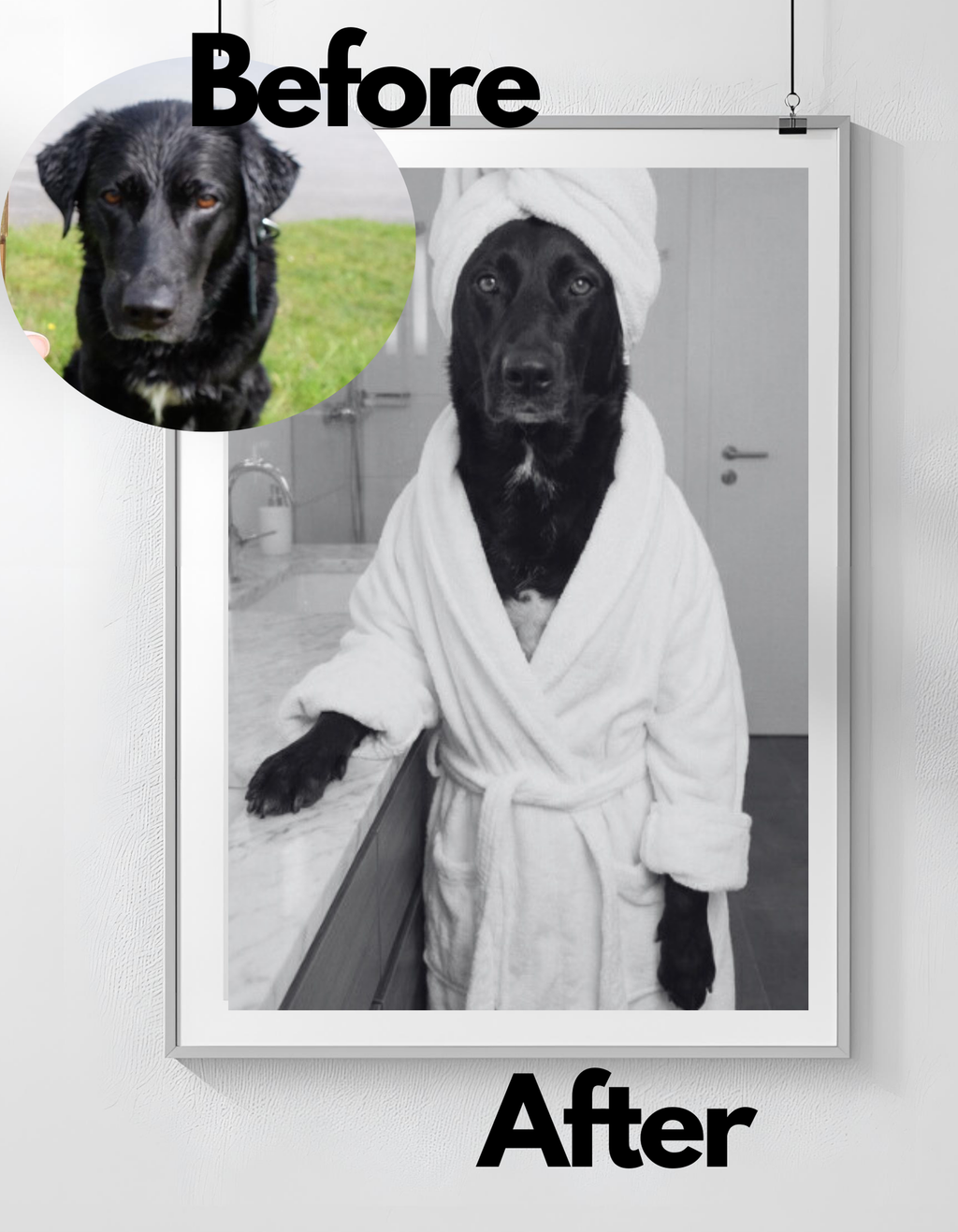 Personalisiertes Hunde-Poster, individuelles Haustier-Portrait - Badezimmer Edition