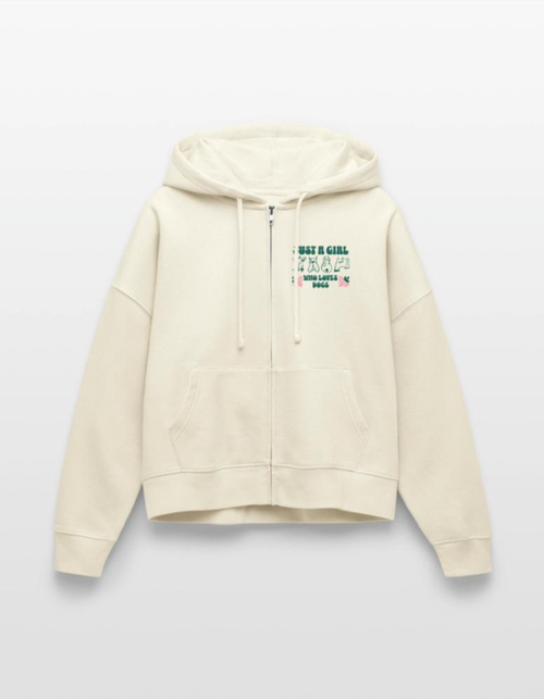 Boxy Zip Hoodie - Just a Girl who loves dogs